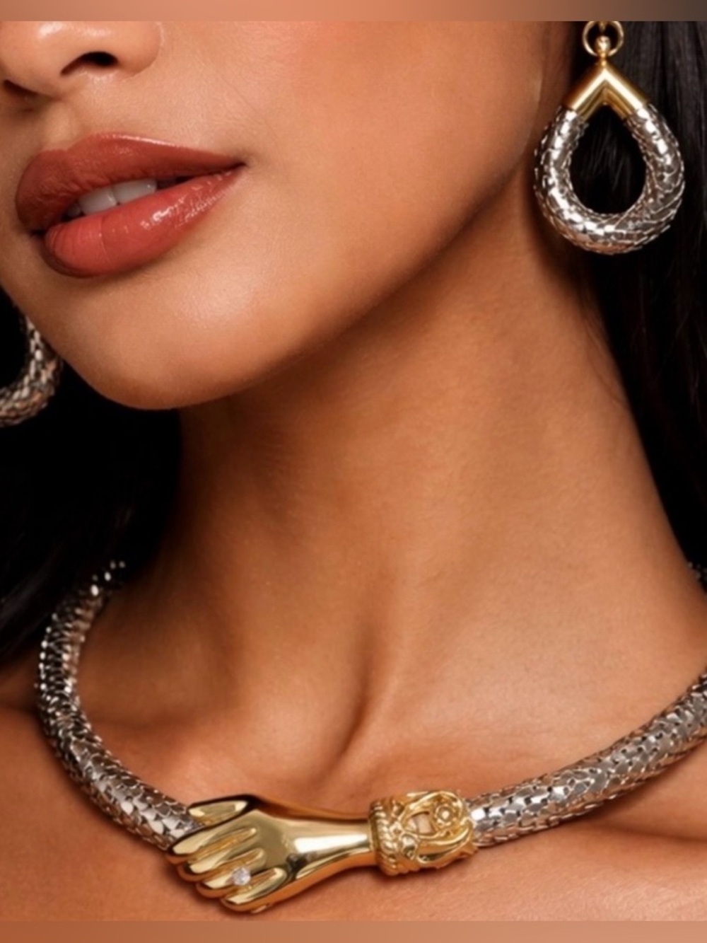 3-pc True Vintage Snake Mesh Collar Necklace & Earrings Set